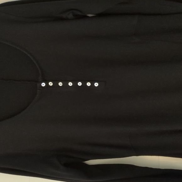 Allen Allen Vintage Ribbed Henley Black A Line Midi Stretchy Dress Minimalist L - Picture 3 of 8